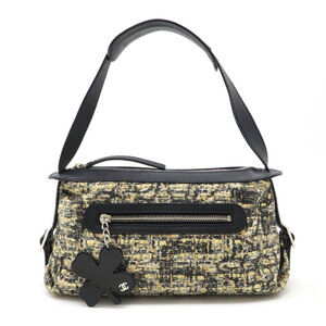 CHANEL Icon Clover Shoulder Bag Tweed Leather Black